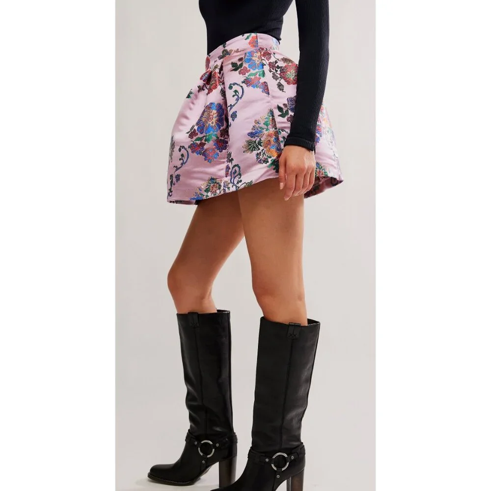 Free People Pink Brocade Floral Mini Skirt - Picture 11 of 11